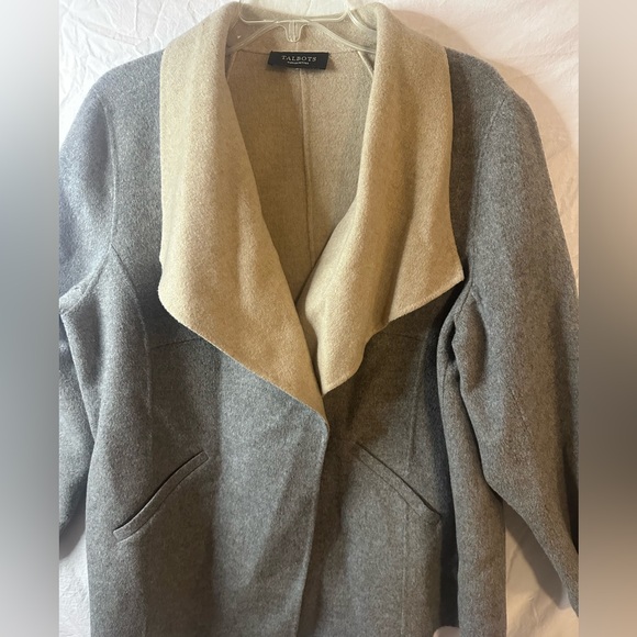 Talbots Petite 2X Gray Wool Blend Open Front Waterfall Collar Jacket - Picture 2 of 13